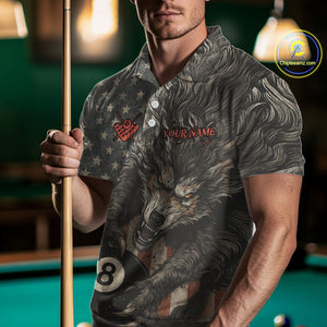 Personalized Vintage American Flag Wolf Billiard Shirt For Men, 8 Ball Pool Billiard Team Jerseys TDM4242