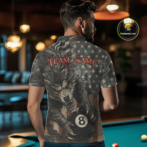 Personalized Vintage American Flag Wolf Billiard Shirt For Men, 8 Ball Pool Billiard Team Jerseys TDM4242