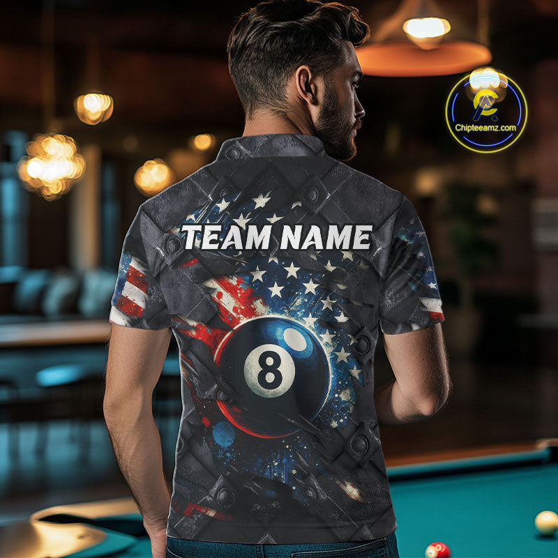 Personalized Grunge American Flag 8 Ball Billiard Shirt For Men Custom Patriotic Pool Team Jersey TDM4419
