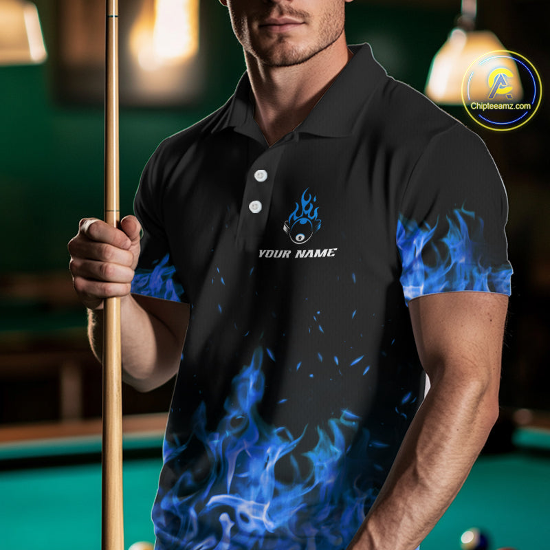Personalized Blue Flaming Dragon Billiard Shirt For Men, 8 Ball Pool Billiard League Team Jerseys TDM4244