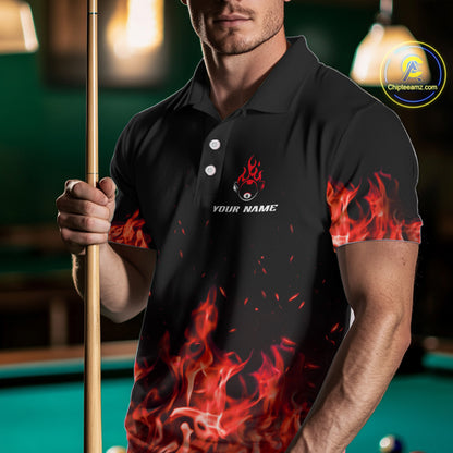 Personalized Red Flaming Dragon Billiard Shirt For Men, 8 Ball Pool Billiard League Team Jerseys TDM4245
