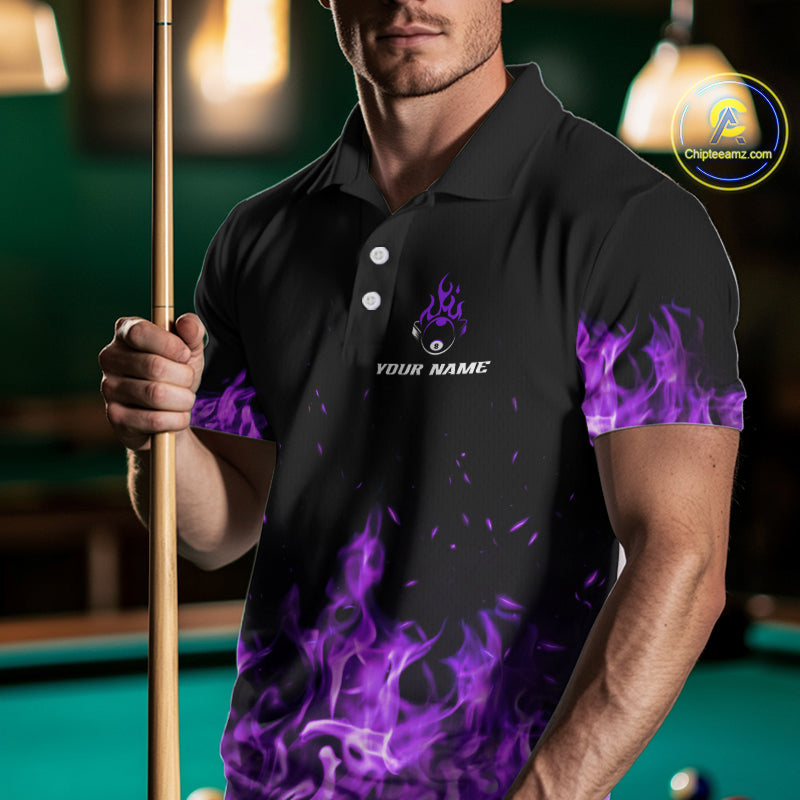 Personalized Purple Flaming Dragon Billiard Shirt For Men, 8 Ball Pool Billiard League Team Jersey TDM4246