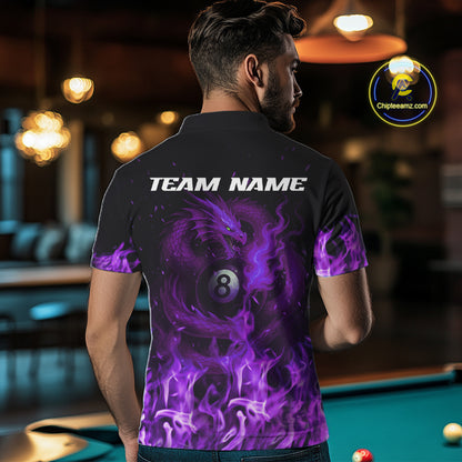 Personalized Purple Flaming Dragon Billiard Shirt For Men, 8 Ball Pool Billiard League Team Jersey TDM4246