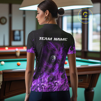 Personalized Purple Flaming Dragon Billiard Shirt For Women, 8 Ball Pool Billiard League Team Jersey TDM4246