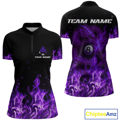 Personalized Purple Flaming Dragon Billiard Shirt For Women, 8 Ball Pool Billiard League Team Jersey TDM4246