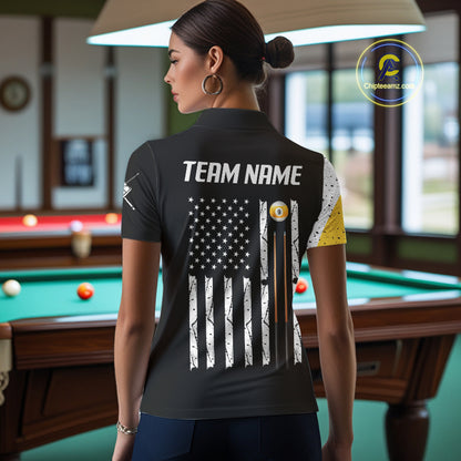 Personalized 9 Ball Skull Billiard Shirt For Women, American Flag Pool Team Jerseys TDM4257