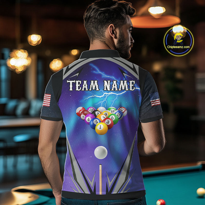 Personalized Blue Purple Galaxy Lightning Billiard Shirt For Men Custom Team League Pool Jersey TDM4261