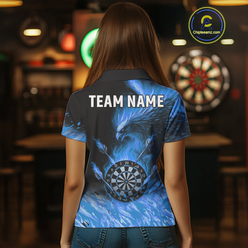 Blue Flaming Phoenix Darts Jerseys Custom Darts Shirt For Women, Darts Team Polo & Quarter Zip TDM4663