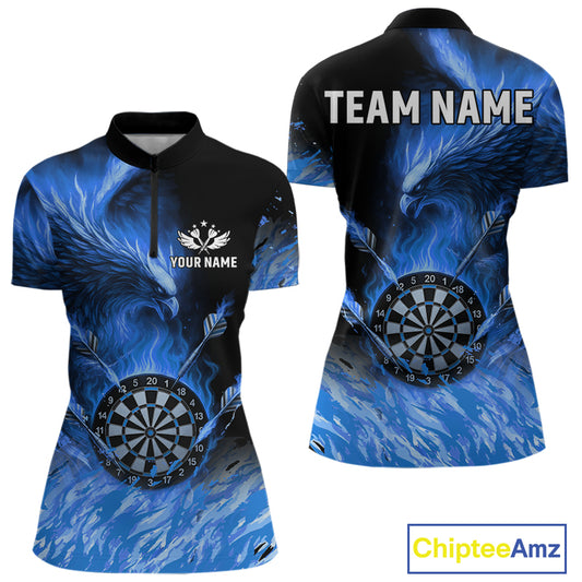 Blue Flaming Phoenix Darts Jerseys Custom Darts Shirt For Women, Darts Team Polo & Quarter Zip TDM4663