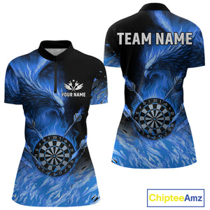 Blue Flaming Phoenix Darts Jerseys Custom Darts Shirt For Women, Darts Team Polo & Quarter Zip TDM4663
