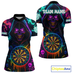 Colorful Neon Dartboard Grim Reaper Darts Shirt For Women Custom Darts Jerseys Team Polo & 1/4 Zip TDM4669