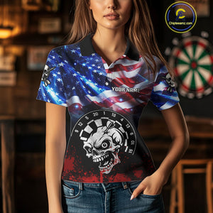 Personalized American Flag Funny Skull Darts Shirt For Women Custom Patriotic Darts Team Jerseys TDM4262