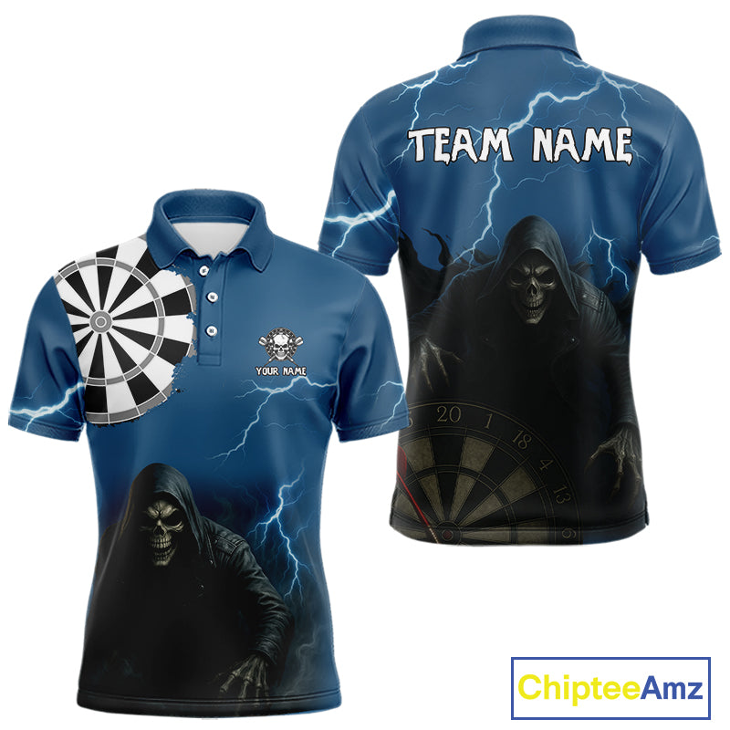 Black And Navy Skeleton Dartboard Darts Shirt For Men - Custom Team & Player Name NYN0351