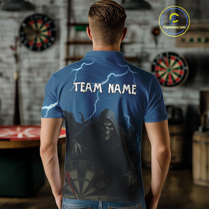 Black And Navy Skeleton Dartboard Darts Shirt For Men - Custom Team & Player Name NYN0351
