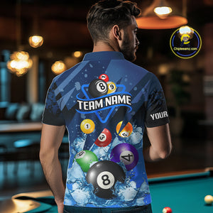 Blue Billiard Jerseys For Men Custom 3D Pool Balls Billiard Shirts Team Polo & Quarter Zip TDM4087