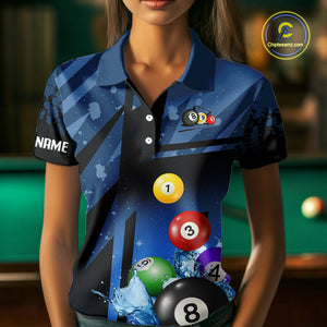 Blue Billiard Jerseys For Women Custom 3D Pool Balls Billiard Shirts Team Polo & Quarter Zip TDM4087