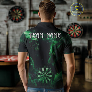Black Green Custom Dragon Darts Shirt For Men, Darts Jersey Pocket Option TDM4448