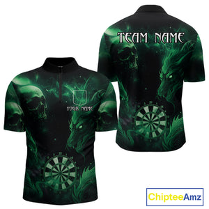 Black Green Custom Dragon Darts Shirt For Men, Darts Jersey Pocket Option TDM4448