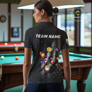 Personalized Patriotic Billiard Jerseys For Women Custom American Flag Grunge Billiard Team Shirt  TDM4454