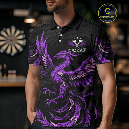 Personalized Phoenix Dartboard Wings Men's Dart Shirts Custom Black And Purple Darts Team Jerseys TDM4272