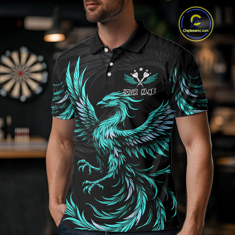 Personalized Phoenix Dartboard Wings Men's Dart Shirts Custom Black & Turquoise Darts Team Jerseys TDM4273