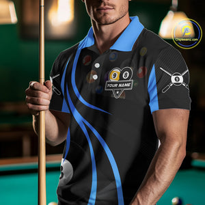 Personalized Billiard 8 Ball & 9 Ball Pool Shirt For Men, Billiard Jersey Team Polo & 1/4 Zip|Blue TDM4456