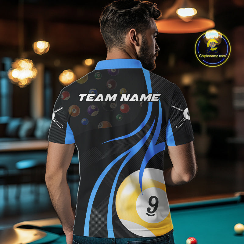 Personalized Billiard 8 Ball & 9 Ball Pool Shirt For Men, Billiard Jersey Team Polo & 1/4 Zip|Blue TDM4456