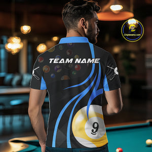 Personalized Billiard 8 Ball & 9 Ball Pool Shirt For Men, Billiard Jersey Team Polo & 1/4 Zip|Blue TDM4456