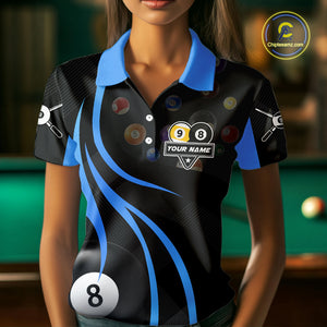Personalized Billiard 8 Ball & 9 Ball Pool Shirt For Women, Billiard Jersey Team Polo & 1/4 Zip|Blue TDM4456