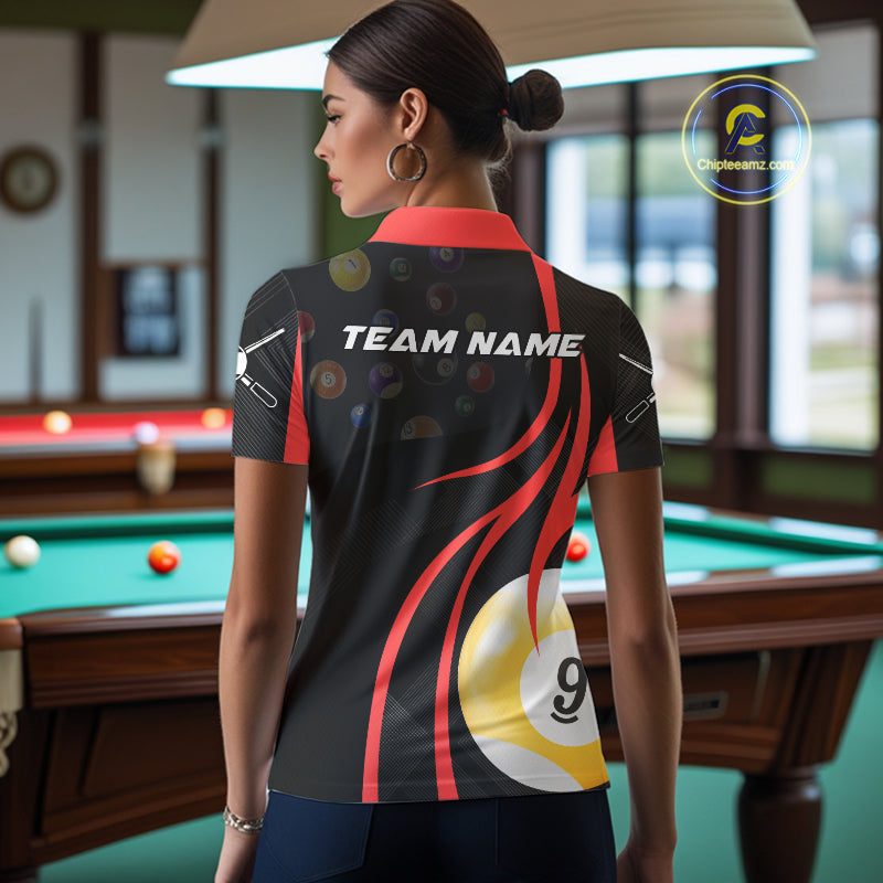 Personalized Billiard 8 Ball & 9 Ball Pool Shirt For Women, Billiard Jersey Team Polo & 1/4 Zip|Red TDM4457
