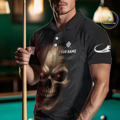 Custom Blue Flaming Grim Reaper 8 Ball Pool Billiard Shirt For Men, Funny Skull Pool Team Jersey TDM4280