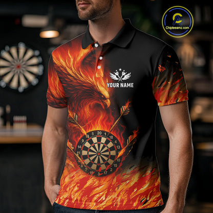 Orange Flaming Phoenix Darts Jerseys Custom Darts Shirt For Men, Darts Team Polo & Quarter Zip TDM4290