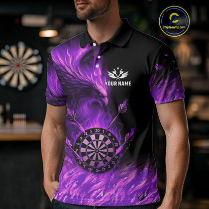 Purple Flaming Phoenix Darts Jerseys Custom Darts Shirt For Men, Darts Team Polo & Quarter Zip TDM4291
