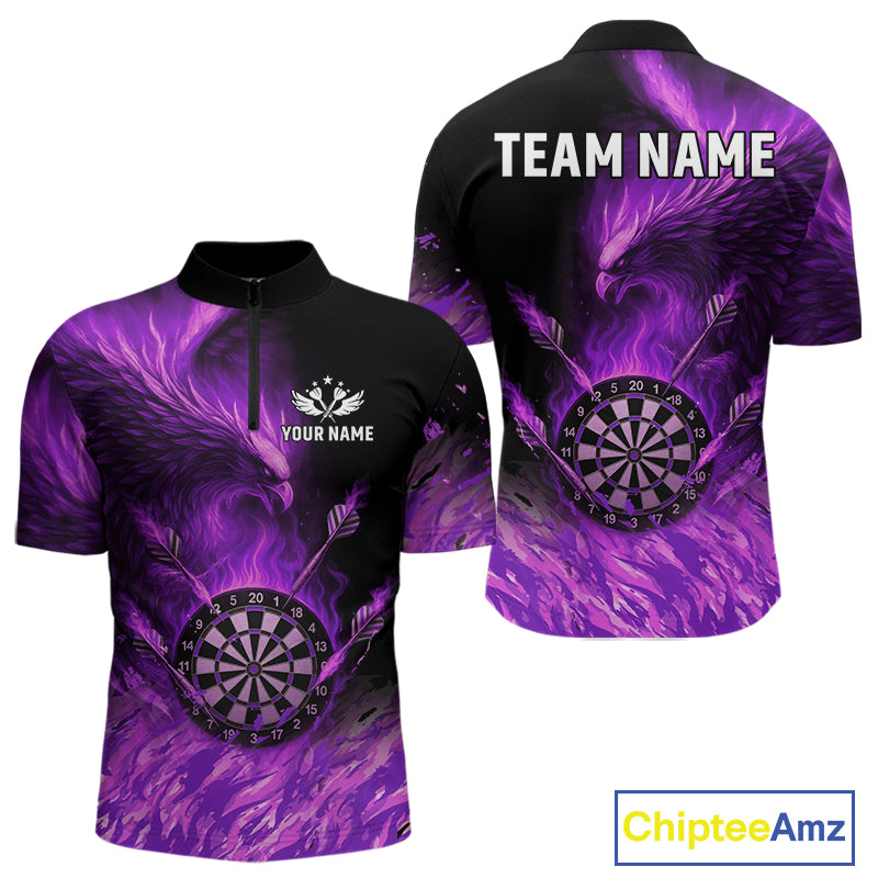 Purple Flaming Phoenix Darts Jerseys Custom Darts Shirt For Men, Darts Team Polo & Quarter Zip TDM4291