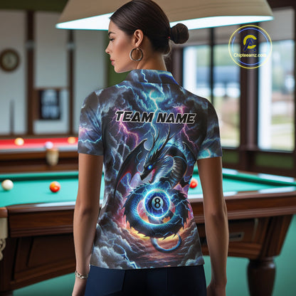 Personalized Blue Purple Thunder Lightning Dragon Billiard Shirt For Women, 8 Ball Pool Team Jersey TDM4483