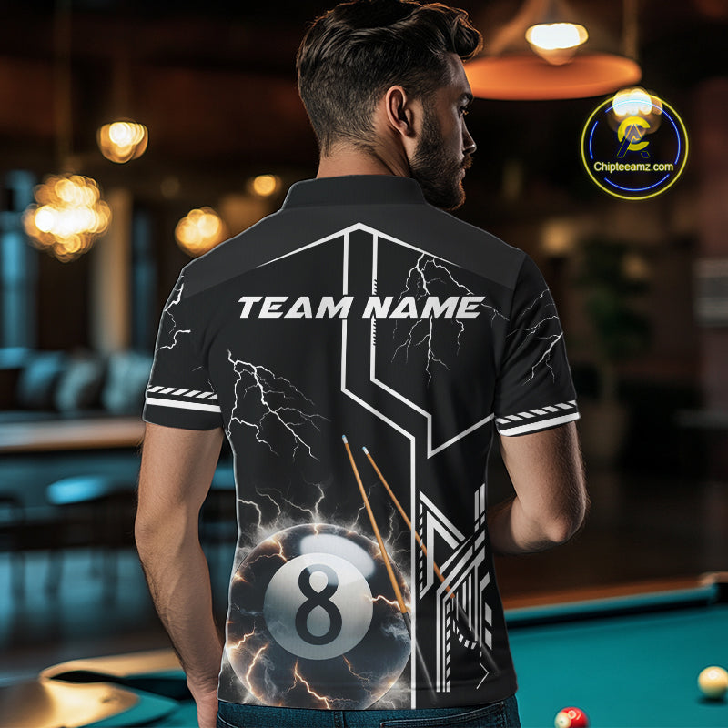 Personalized Thunder Lighting 8 Ball Shirt For Men, White Black Billiard Team Shirts, Pool Jerseys TDM4110