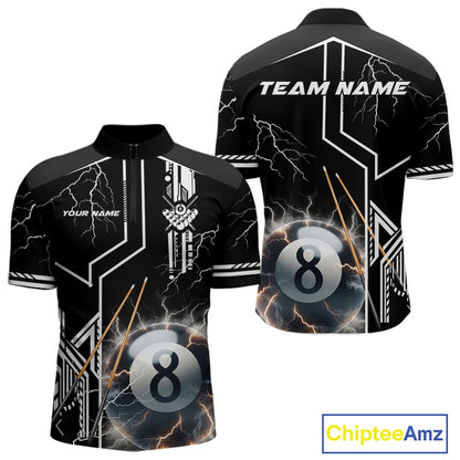 Personalized Thunder Lighting 8 Ball Shirt For Men, White Black Billiard Team Shirts, Pool Jerseys TDM4110