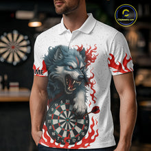 Load image into Gallery viewer, Personalized Wolf Flaming Dart Shirts For Men Custom Darts Jerseys Team Polo &amp; Quarter Zip | Red TDM4112