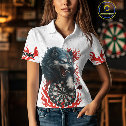 Personalized Wolf Flaming Dart Shirts For Women Custom Darts Jerseys Team Polo & Quarter Zip | Red TDM4112
