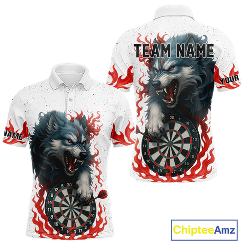 Personalized Wolf Flaming Dart Shirts For Men Custom Darts Jerseys Team Polo & Quarter Zip | Red TDM4112