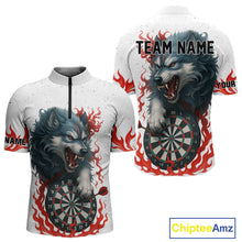 Load image into Gallery viewer, Personalized Wolf Flaming Dart Shirts For Men Custom Darts Jerseys Team Polo &amp; Quarter Zip | Red TDM4112