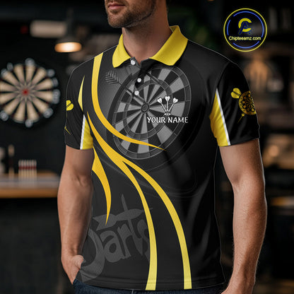 Black And Yellow Darts Jersey For Men Custom Team Polo & Quarter Zip Darts Shirt Uniform TDM4487