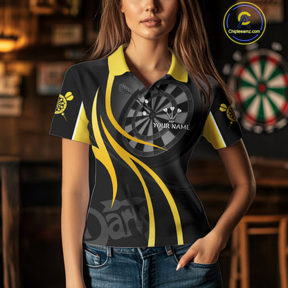Black And Yellow Darts Jersey For Women Custom Team Polo & Quarter Zip Darts Shirt Uniform TDM4487