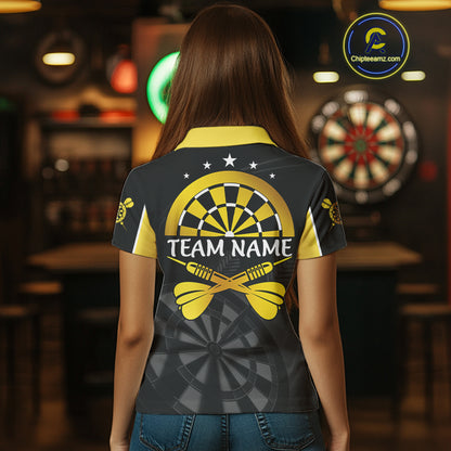 Black And Yellow Darts Jersey For Women Custom Team Polo & Quarter Zip Darts Shirt Uniform TDM4487