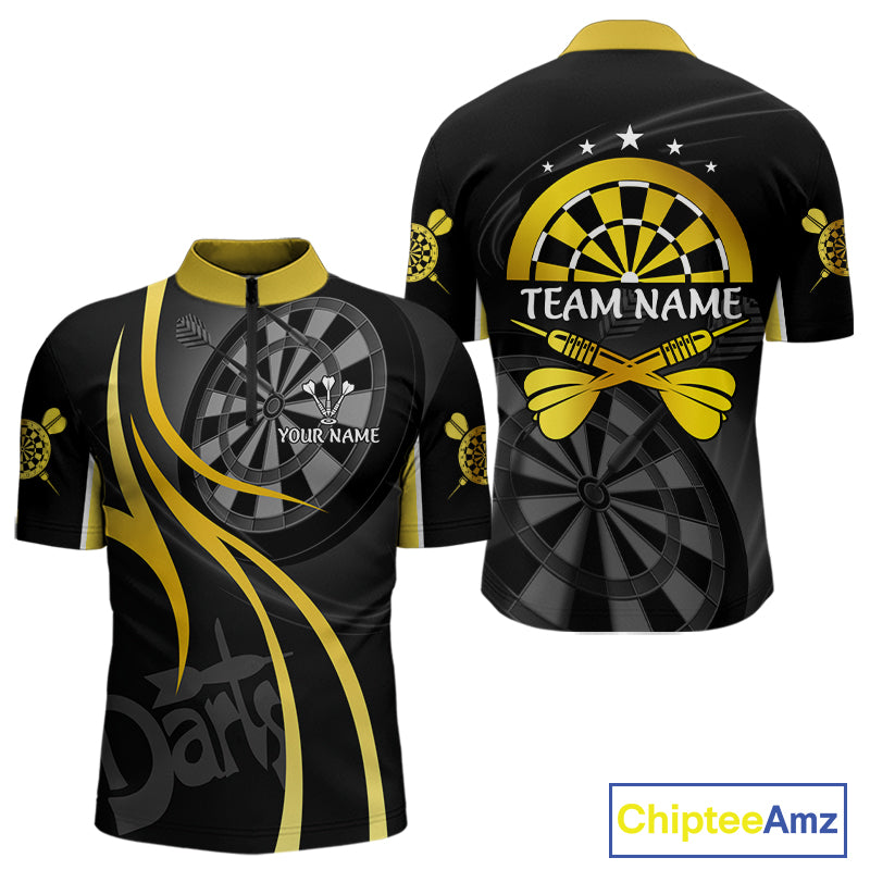 Black And Yellow Darts Jersey For Men Custom Team Polo & Quarter Zip Darts Shirt Uniform TDM4487