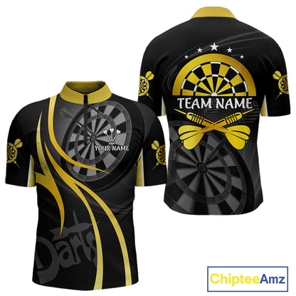 Black And Yellow Darts Jersey For Men Custom Team Polo & Quarter Zip Darts Shirt Uniform TDM4487