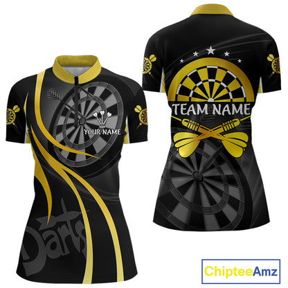 Black And Yellow Darts Jersey For Women Custom Team Polo & Quarter Zip Darts Shirt Uniform TDM4487