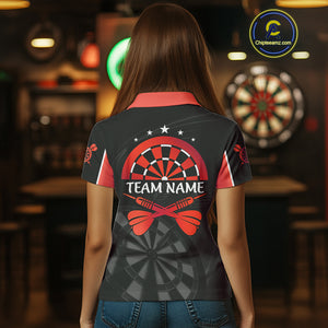 Black And Red Darts Jersey For Women Custom Team Polo & Quarter Zip Darts Shirt Uniform TDM4488