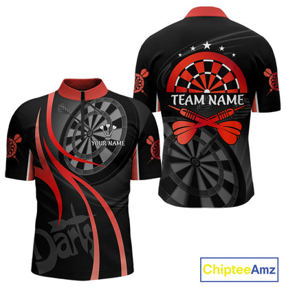 Black And Red Darts Jersey For Men Custom Team Polo & Quarter Zip Darts Shirt Uniform TDM4488