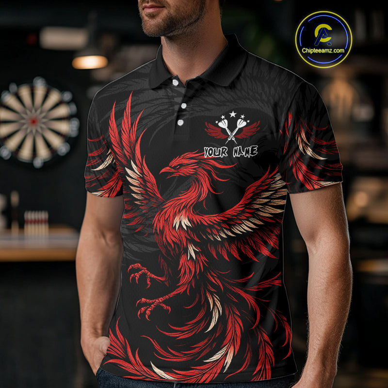 Personalized Phoenix Dartboard Wings Men's Dart Shirts Custom Red And Black Darts Team Jerseys TDM4118